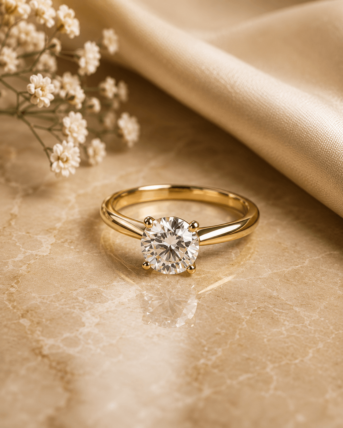 Solitaire engagement rings in yellow gold, white gold, and rose gold with round, oval, and pear diamonds
