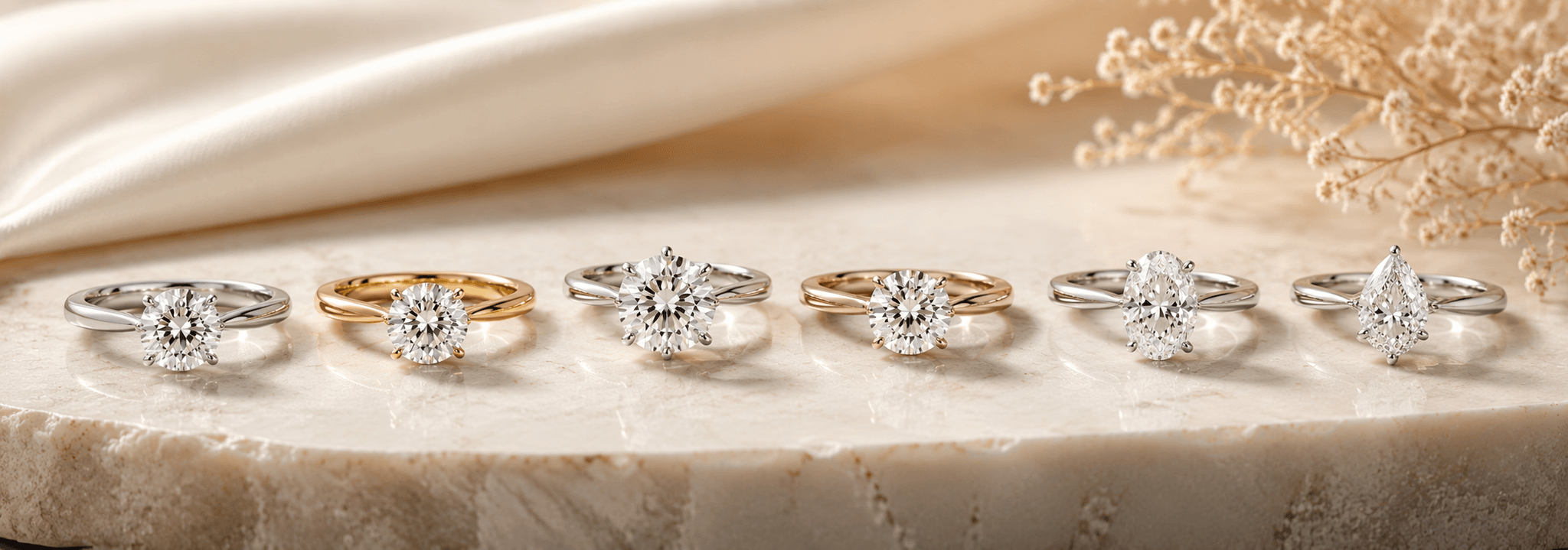 Solitaire engagement ring with a single center diamond