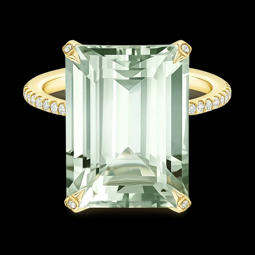 Festivity prasiolite and diamond cocktail ring in 14K yellow gold.